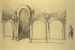 3 arched panels with decorative elements and a crescent-shaped entrance