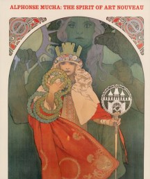 Front cover with Mucha's '6th Sokol Festival' and text in red at top 'Alphonse Mucha: The Spirit of Art Nouveau'
