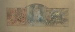 Study composed of three horizontal panels with arched panel in the centre