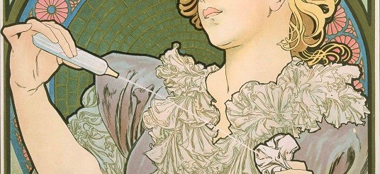 Lance Parfum Rodo crop A crop of poster for Rodo perfume with a woman squirting perfume from a phial