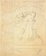 Rough sketch of front cover with decorative floral border on left and the text 'La Dame aux Cam&eacute;lias' above a woman clasping her hands together under her chin