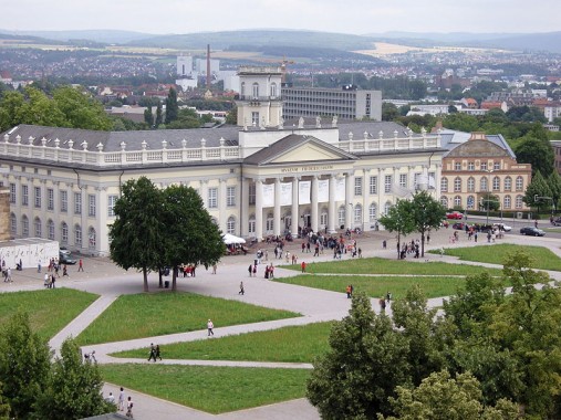 Fridericianum in Kassel, Germany A large neoclassical museum complex surrounded by parkland seen from above