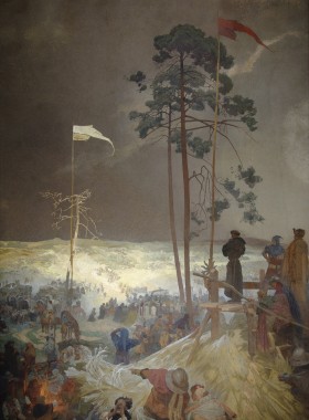 'The Slav Epic' cycle No.9: The Meeting at Křížky (1916) Canvas exhibited at the exhibition