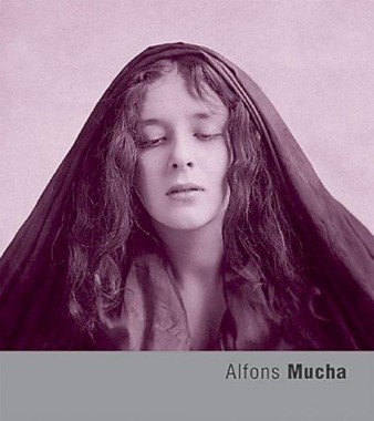 Front cover of Fototorst monography on Mucha's photography Front cover with a photo of a woman with long, dark hair and a black shawl