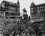 Crowds gathered in Wenceslas Square, Prague Large crowds gathered around an equestrian statue
