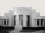 Le Pavillon du Collectionneur, Exposition Internationale des Arts décoratifs Art Deco facade with a circular bay window flanked by columns and a sculpture of three muses in front